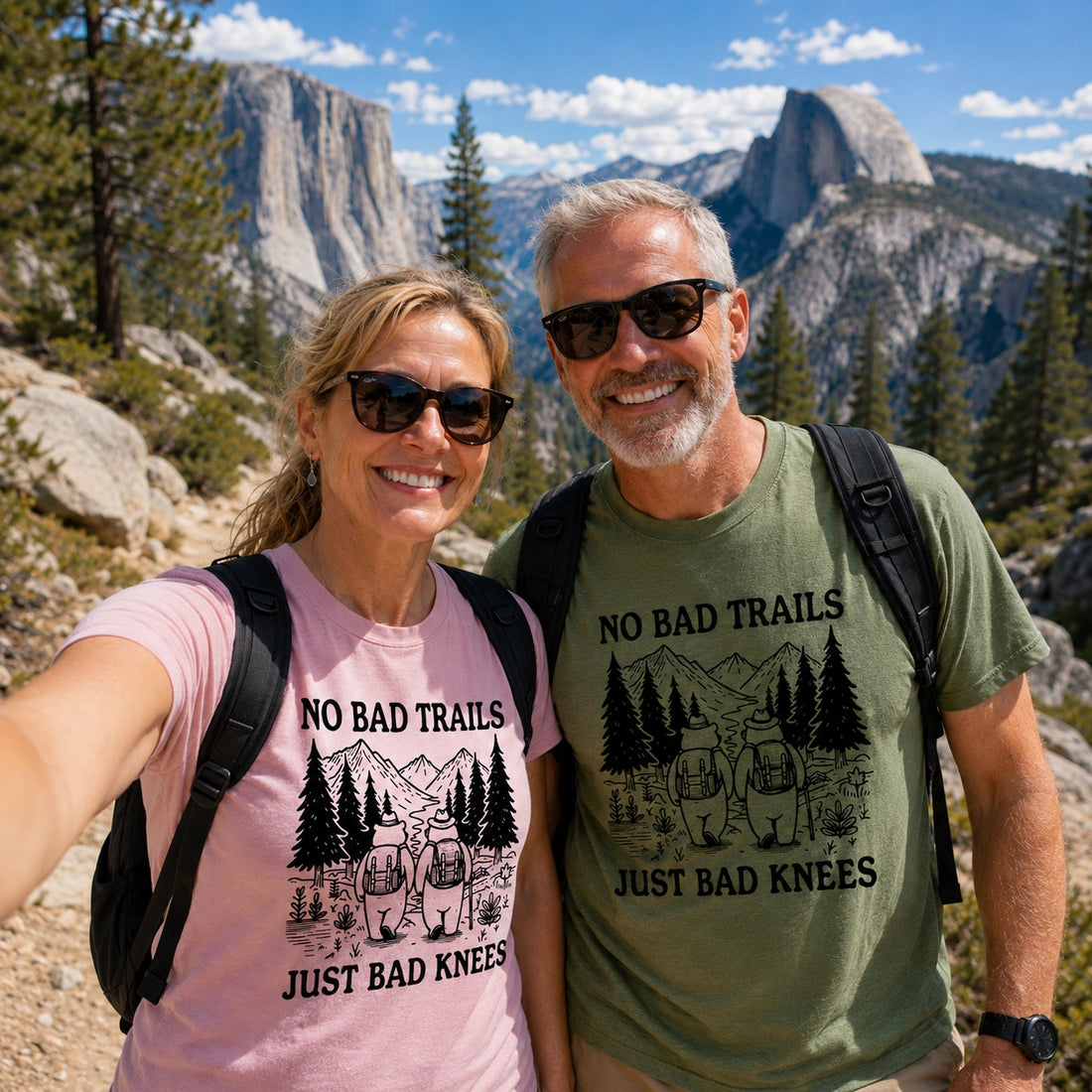 No Bad Trails Just Bad Knees T-shirt | Funny Hiking Shirt