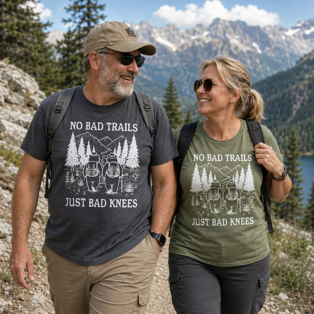 No Bad Trails Just Bad Knees T-shirt | Funny Hiking Shirt